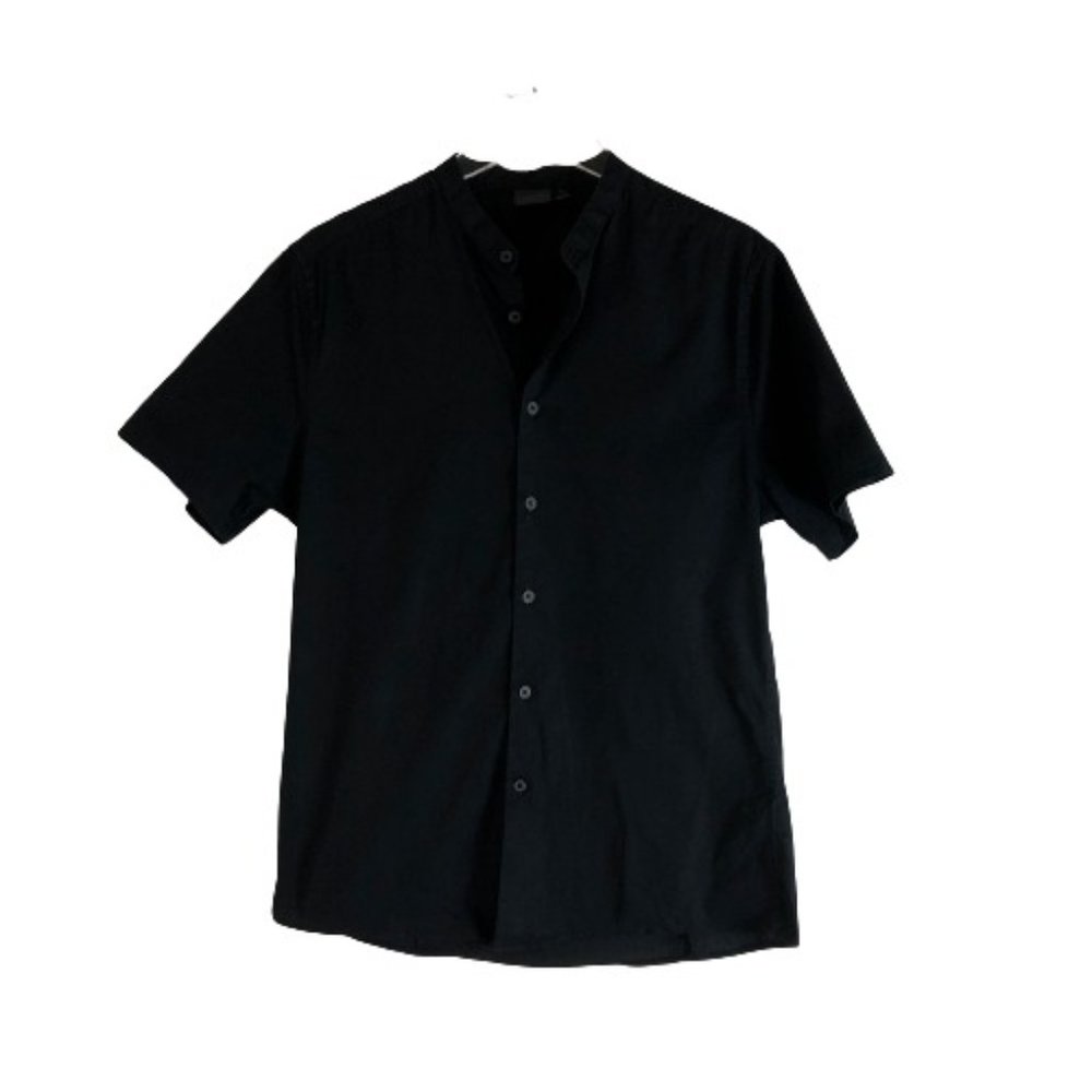 ASOS Mens Button Front Collarless Shirt Black M